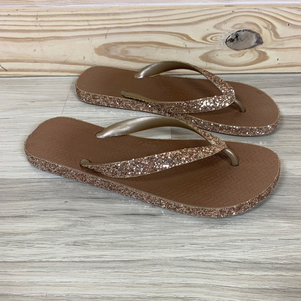 Swalker Flip Flop Sandals Womens 40 Rose Gold Glitter Trim Shimmer‎ Casual Beach